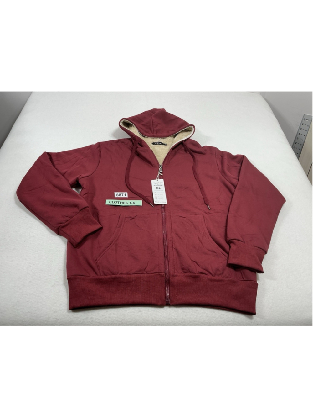 Adult NWT Yeokou Sweatshirt XL Maroon Lined Hooded Full Zip